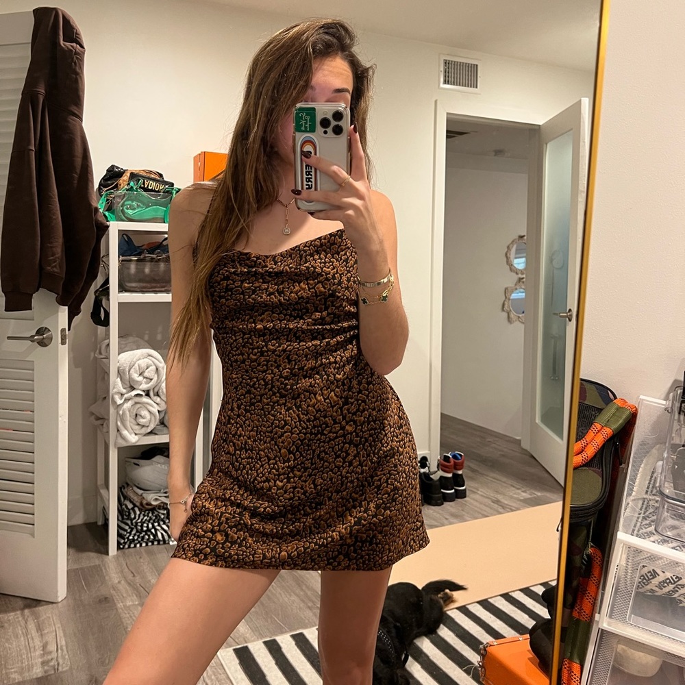 Silk Cheetah Mini Dress with open back